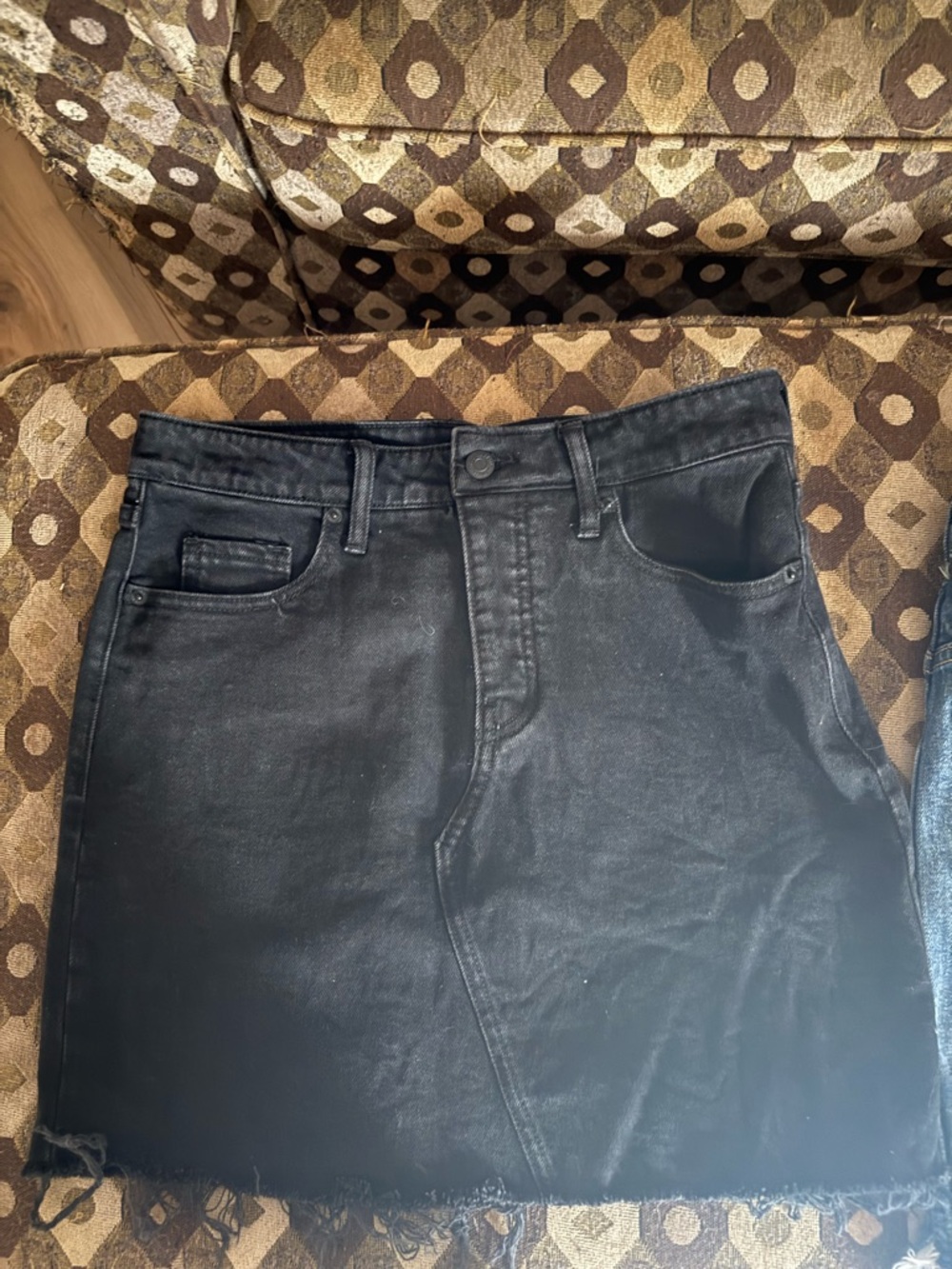 Old Navy Black Denim Frayed Hem Mini Skirt.